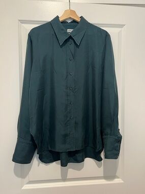 Argent forest green silk button up blouse